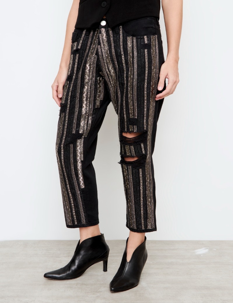 JEANS BOYFIT TASH BLACK SHINY STRIPES