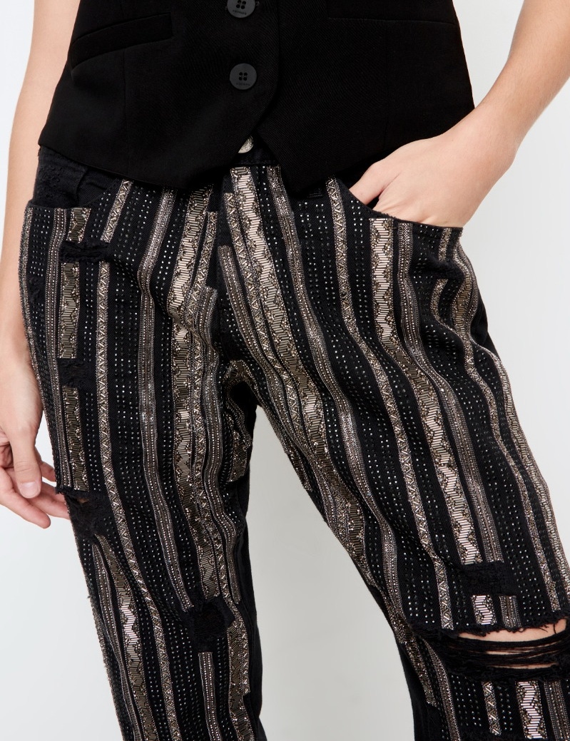 JEANS BOYFIT TASH BLACK SHINY STRIPES